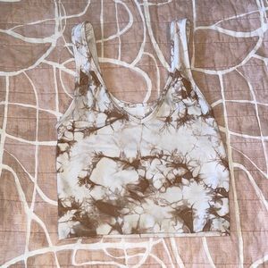 Brown and white tie dye athletic crop top